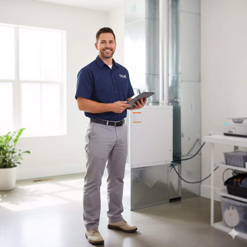 TRUE technician holding a tablet